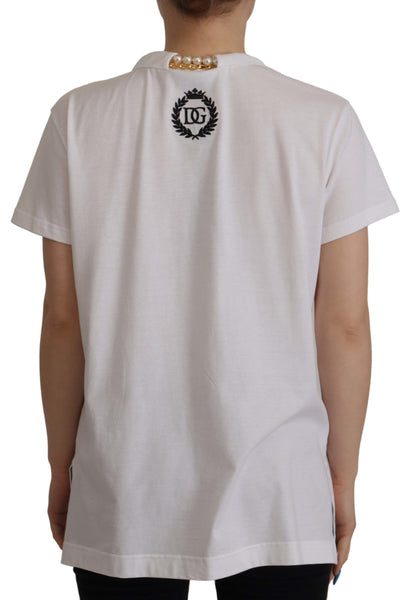 Dolce & Gabbana Stunning V-Neckline Logo Embellished Tee Dolce & Gabbana