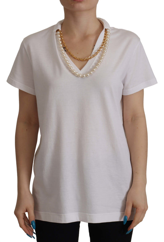 Dolce & Gabbana Stunning V-Neckline Logo Embellished Tee Dolce & Gabbana