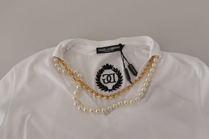 Dolce & Gabbana Stunning V-Neckline Logo Embellished Tee Dolce & Gabbana