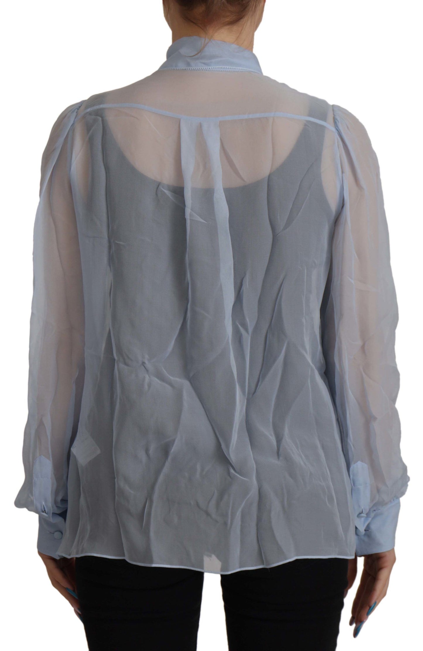 Dolce & Gabbana Elegant Silk Ascot Collar Blouse in Light Blue Dolce & Gabbana