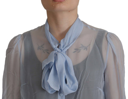 Dolce & Gabbana Elegant Silk Ascot Collar Blouse in Light Blue Dolce & Gabbana