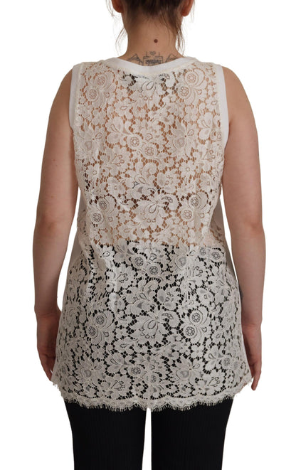 Dolce & Gabbana Elegant White Embellished Sleeveless Tee Dolce & Gabbana