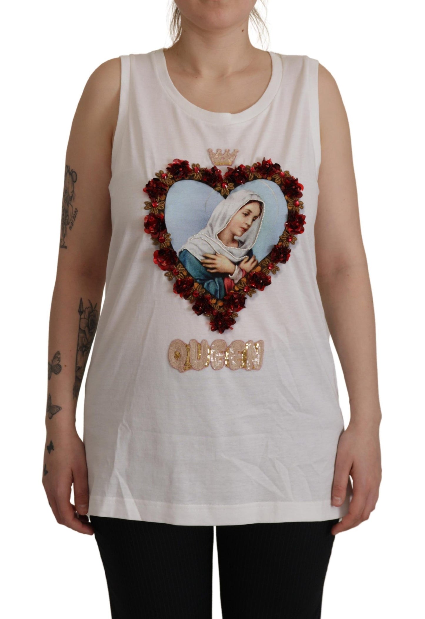 Dolce & Gabbana Elegant White Embellished Sleeveless Tee Dolce & Gabbana