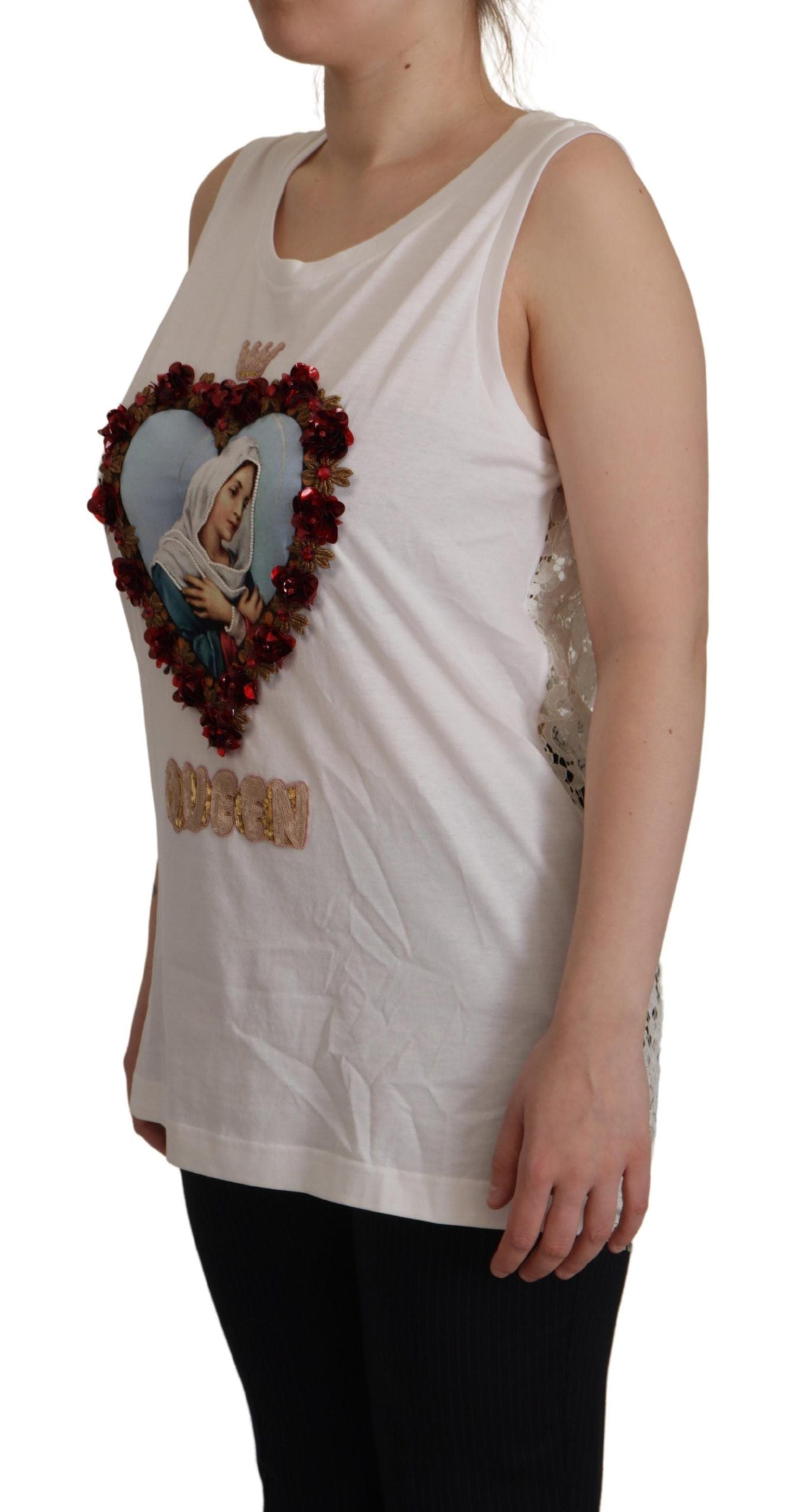 Dolce & Gabbana Elegant White Embellished Sleeveless Tee Dolce & Gabbana