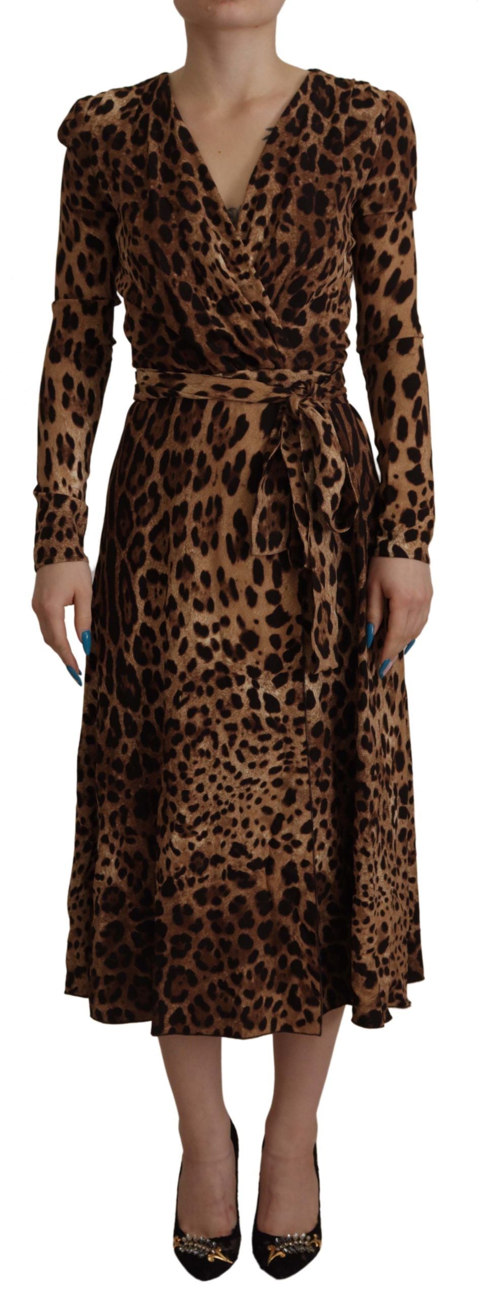 Dolce & Gabbana Elegant V-Neck A-Line Maxi Dress in Brown Dolce & Gabbana