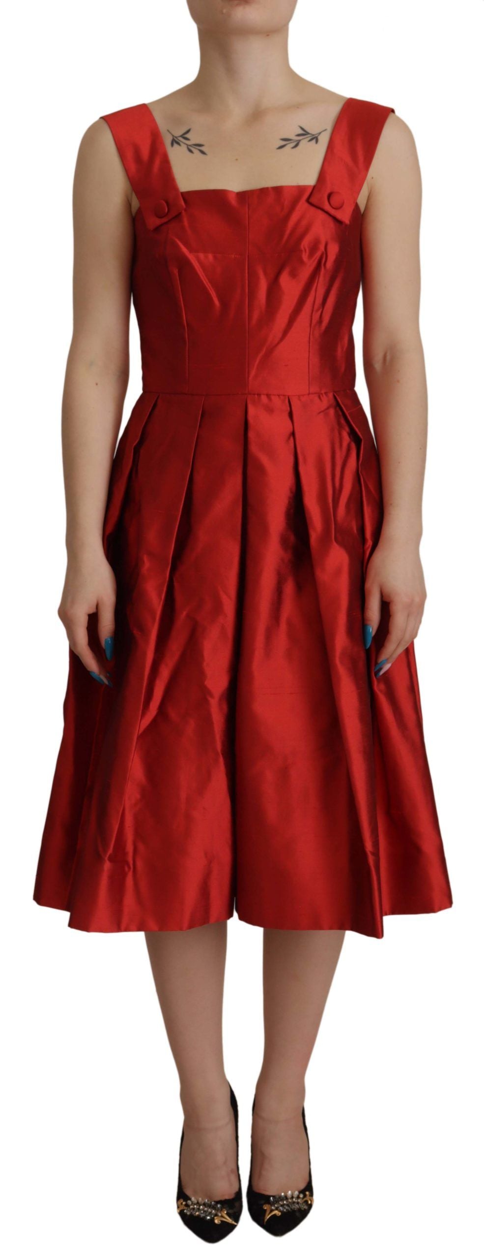 Dolce & Gabbana Radiant Red Silk A-Line Midi Dress Dolce & Gabbana