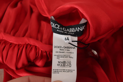 Dolce & Gabbana Elegant Red Silk Midi Dress with Button Detail Dolce & Gabbana