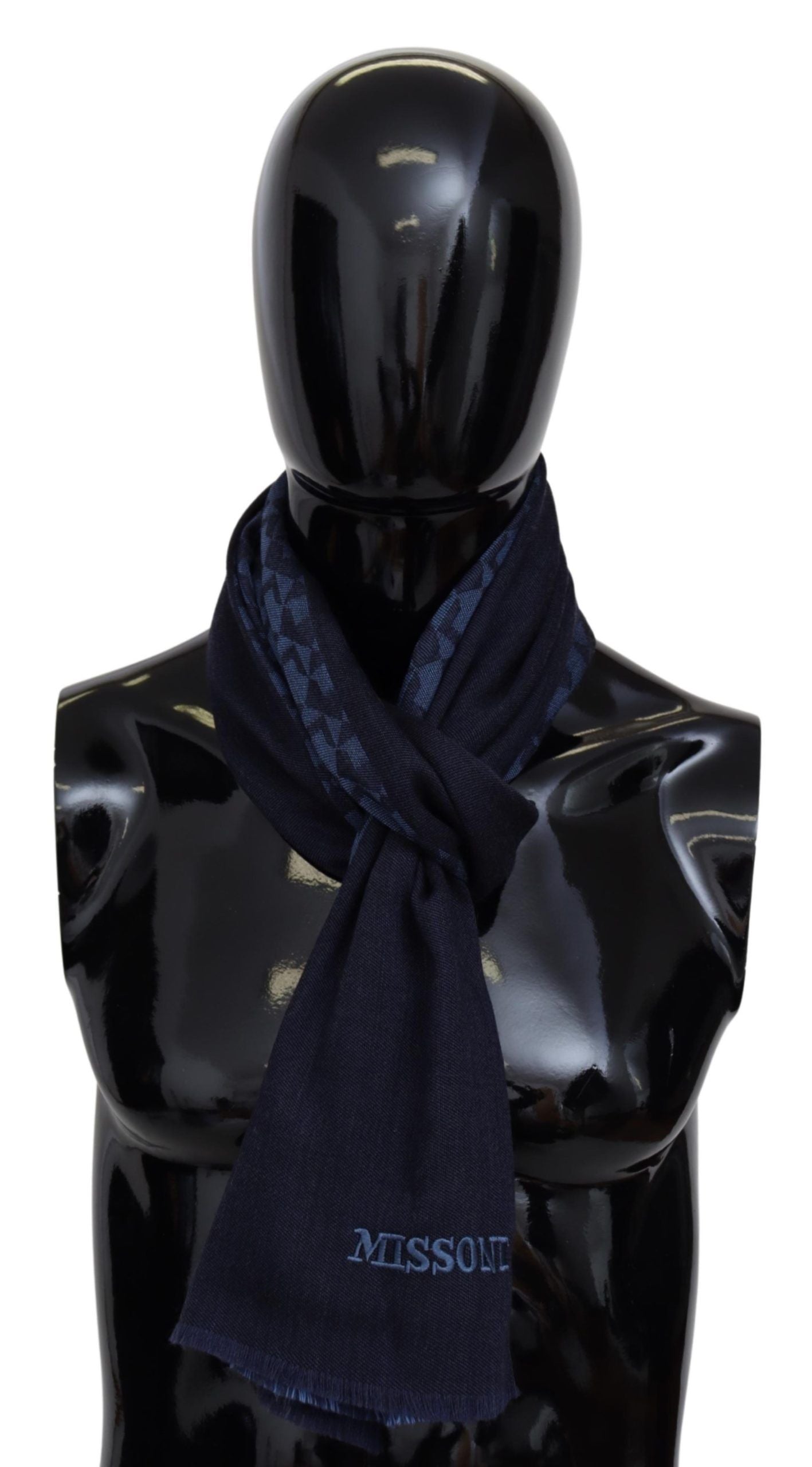 Missoni Navy Wool Knit Unisex Neck Wrap Fringe Shawl Men's Scarf Missoni