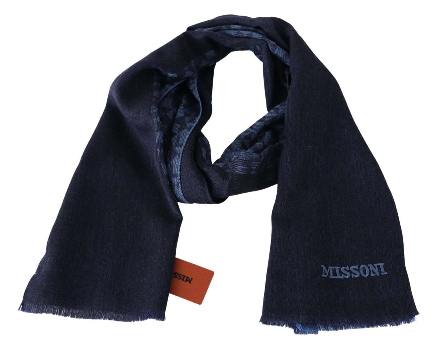 Missoni Navy Wool Knit Unisex Neck Wrap Fringe Shawl Men's Scarf Missoni