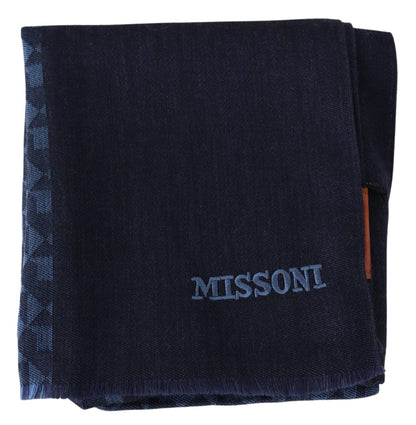 Missoni Navy Wool Knit Unisex Neck Wrap Fringe Shawl Men's Scarf Missoni