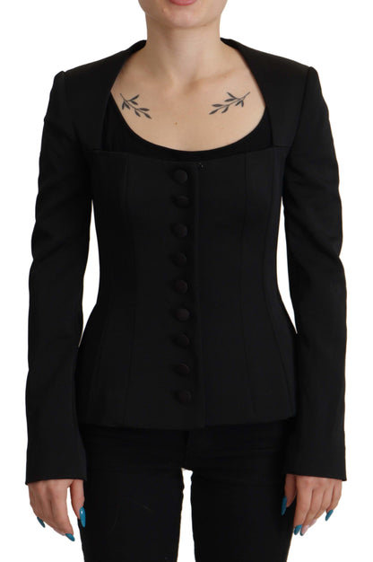 Dolce & Gabbana Sleek Black Snap Jacket with Silk Lining Dolce & Gabbana