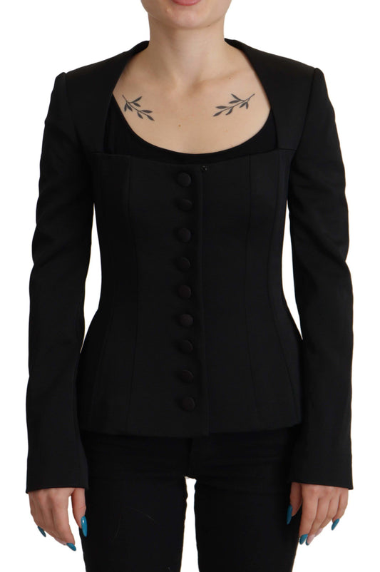 Dolce & Gabbana Sleek Black Snap Jacket with Silk Lining Dolce & Gabbana