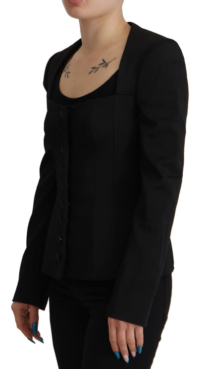 Dolce & Gabbana Sleek Black Snap Jacket with Silk Lining Dolce & Gabbana