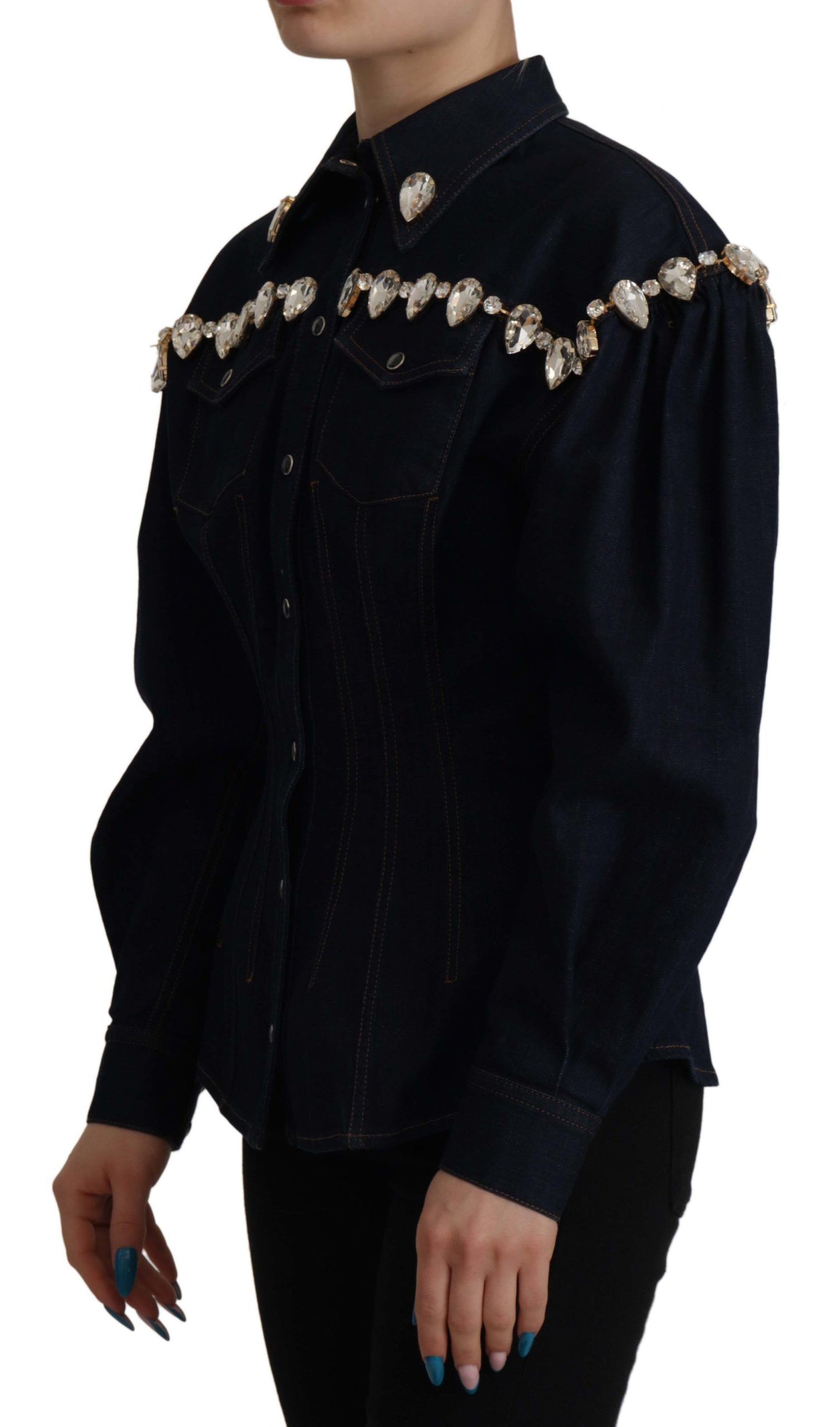 Dolce & Gabbana Elegant Crystal-Embellished Denim Jacket Dolce & Gabbana