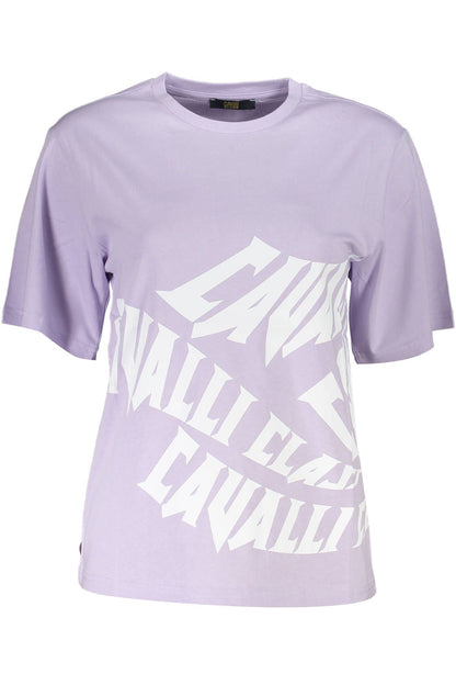 Cavalli Class Elegant Purple Print Tee with Chic Logo Cavalli Class