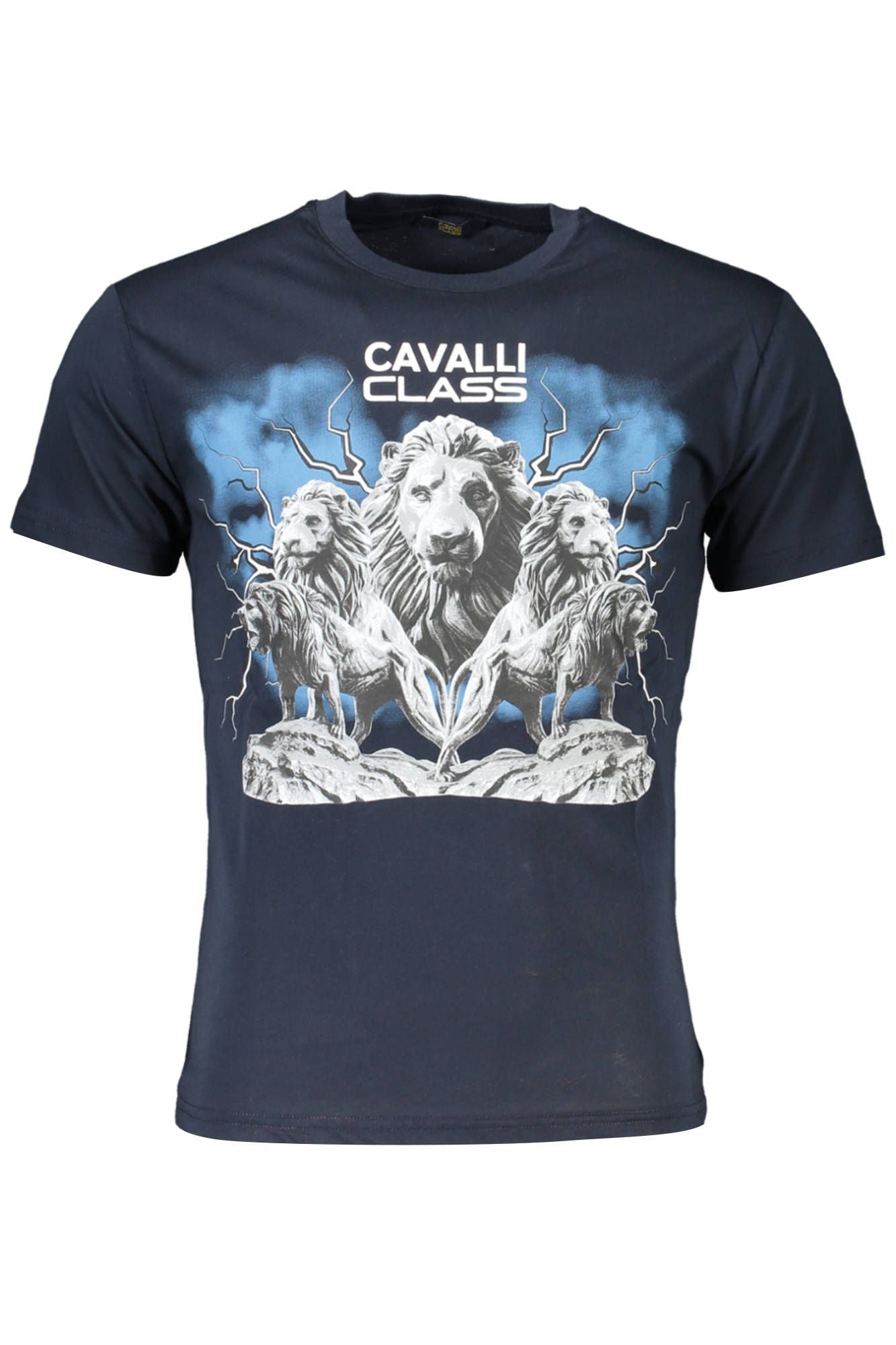 Cavalli Class Elegant Blue Round Neck Tee with Logo Print Cavalli Class