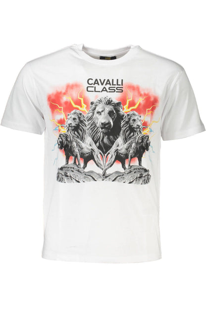 Cavalli Class Elegant White Print Logo Tee Cavalli Class