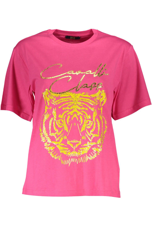 Cavalli Class Elegant Pink Cotton Tee with Signature Print Cavalli Class