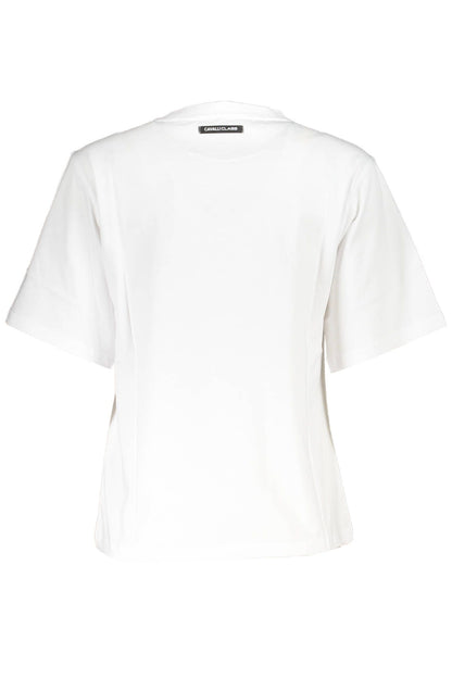 Cavalli Class Chic White Printed Cotton Tee with Designer Flair Cavalli Class