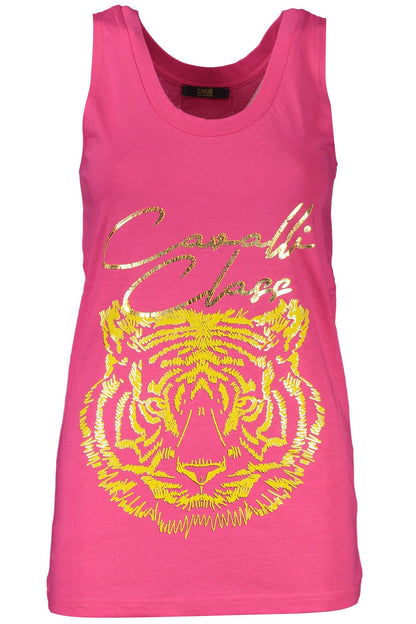 Cavalli Class Elegant Pink Cotton Tank with Logo Print Cavalli Class