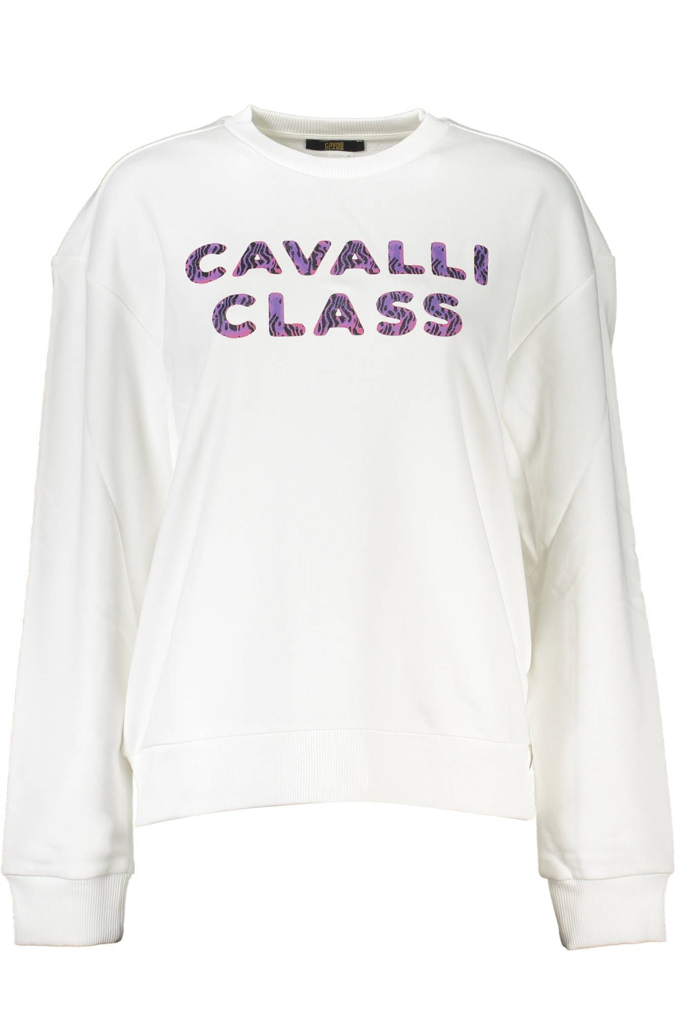 Cavalli Class Chic White Printed Sweater with Cozy Brushed Interior Cavalli Class