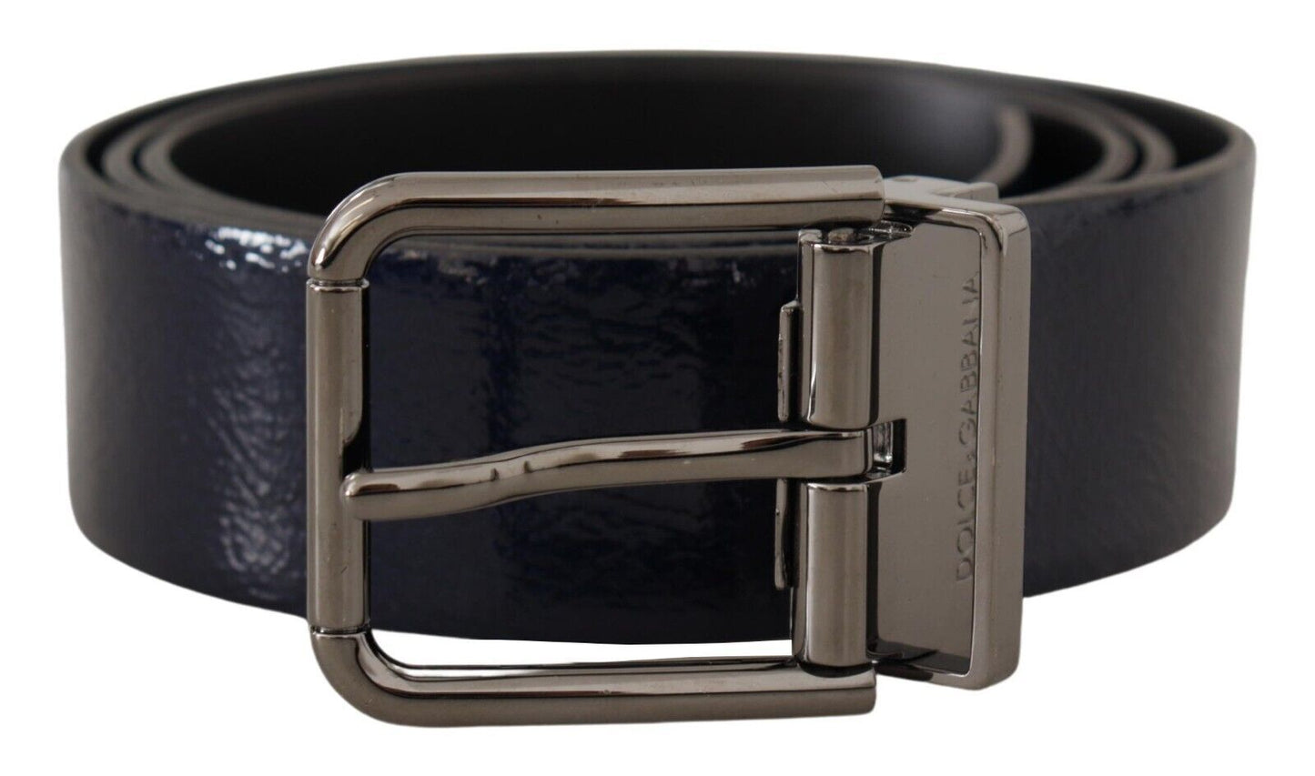 Dolce & Gabbana Elegant Blue Leather Belt with Silver Buckle Dolce & Gabbana