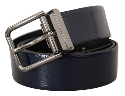 Dolce & Gabbana Elegant Blue Leather Belt with Silver Buckle Dolce & Gabbana