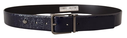 Dolce & Gabbana Elegant Blue Leather Belt with Silver Buckle Dolce & Gabbana