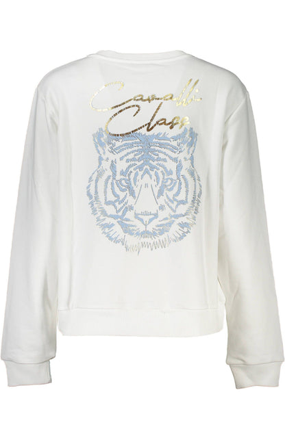 Cavalli Class Chic White Brushed Cozy Sweatshirt Cavalli Class