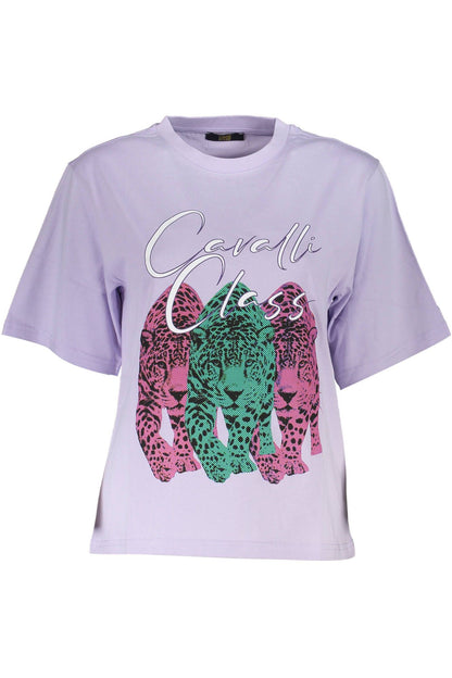 Cavalli Class Elegant Purple Slim Fit Tee with Chic Print Cavalli Class