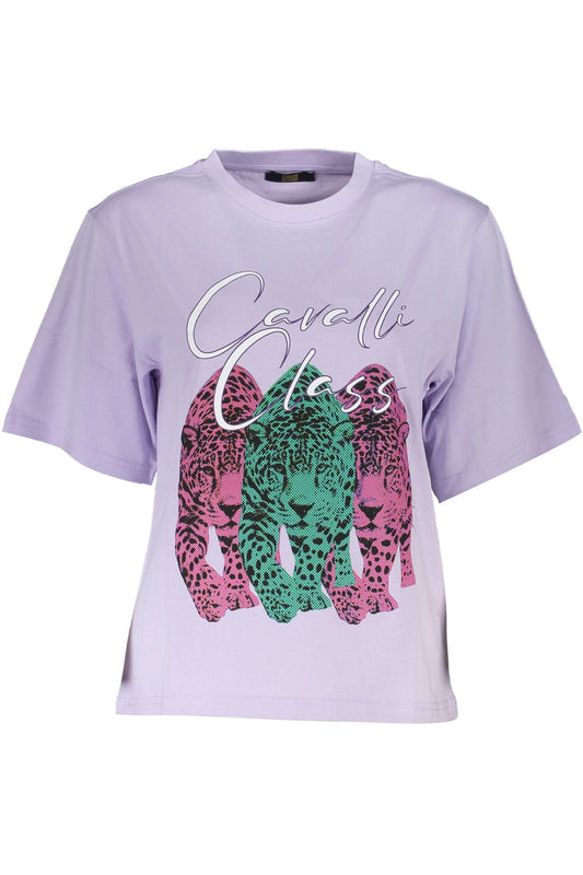 Cavalli Class Elegant Purple Slim Fit Tee with Chic Print Cavalli Class