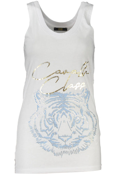 Cavalli Class Chic White Cotton Tank Top with Iconic Print Cavalli Class