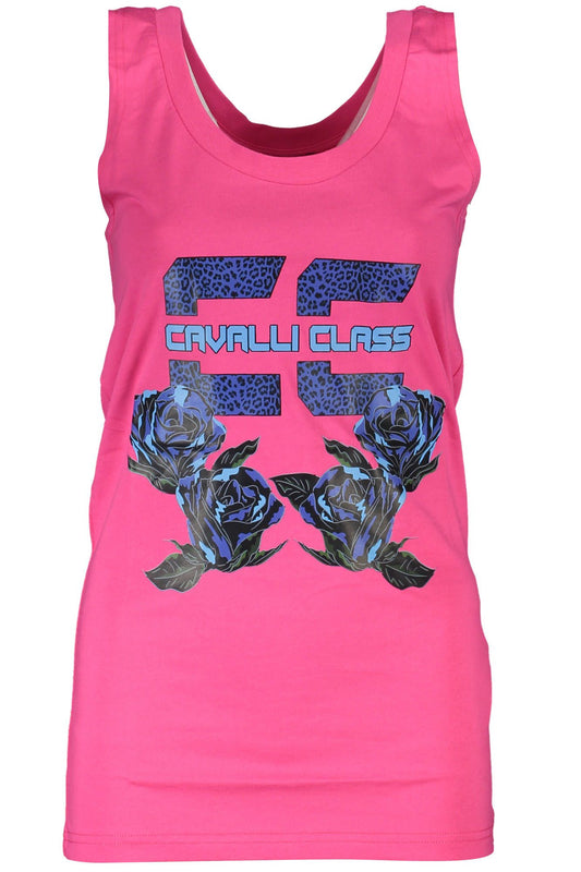 Cavalli Class Chic Pink Printed Tank Top with Logo Cavalli Class