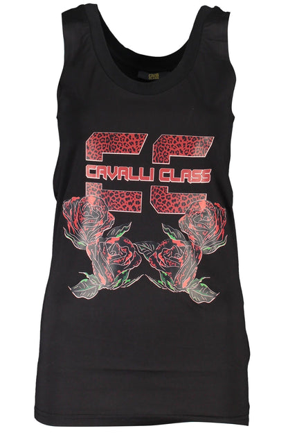 Cavalli Class Elegant Black Printed Tank with Logo Detail Cavalli Class