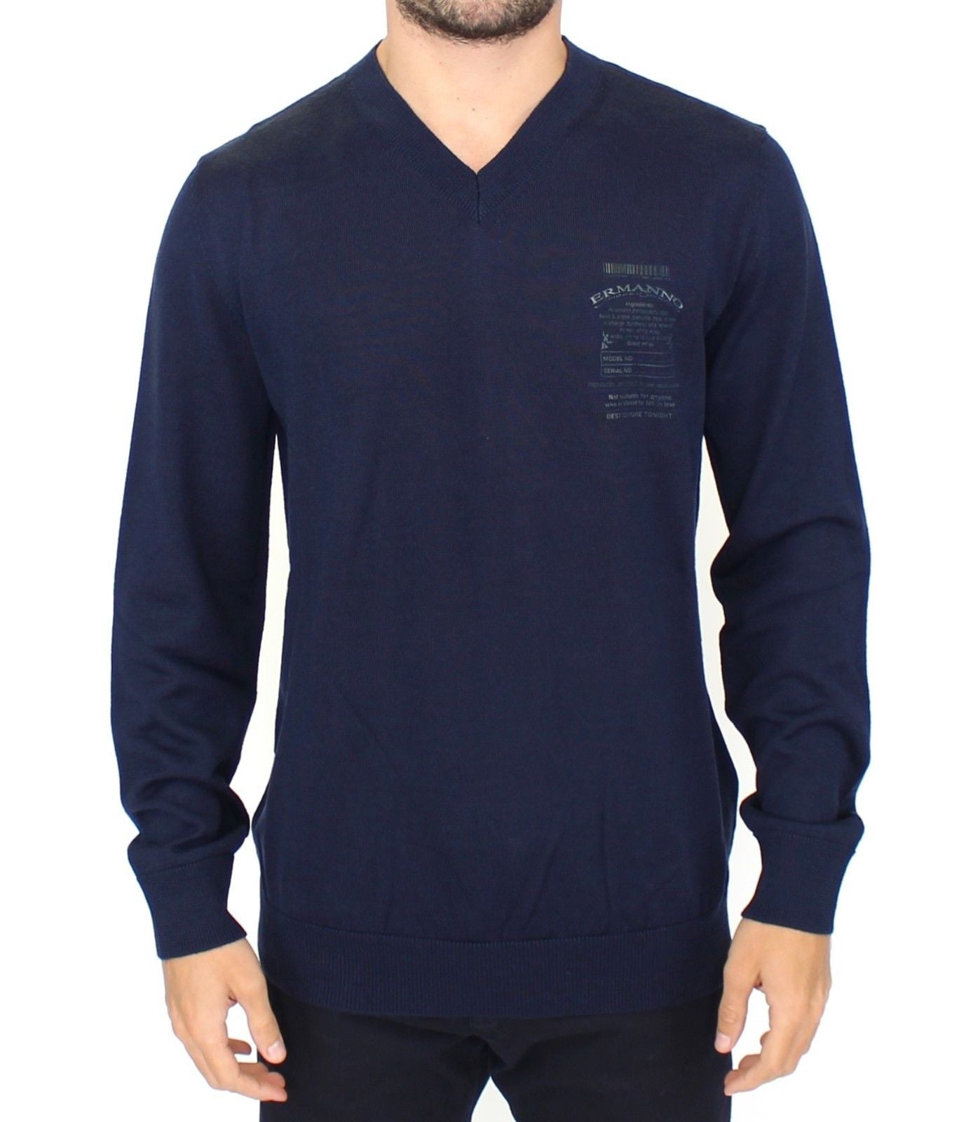 Ermanno Scervino Elegant Blue V-Neck Wool Blend Pullover Ermanno Scervino