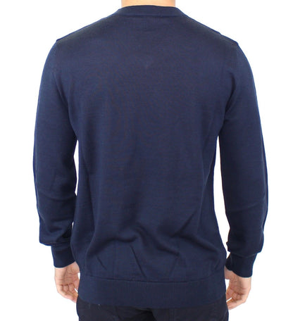 Ermanno Scervino Elegant Blue V-Neck Wool Blend Pullover Ermanno Scervino