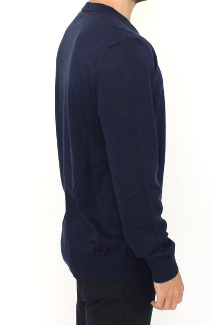 Ermanno Scervino Elegant Blue V-Neck Wool Blend Pullover Ermanno Scervino