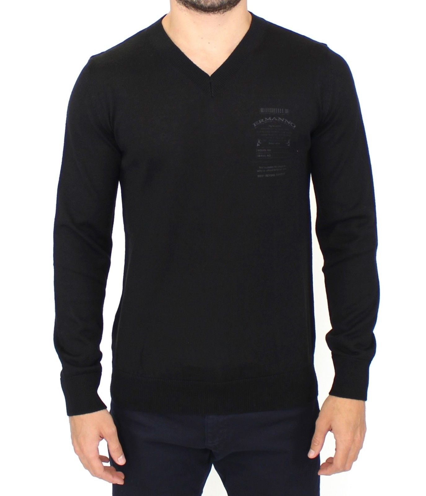 Ermanno Scervino Elegant Black V-Neck Wool Blend Sweater Ermanno Scervino