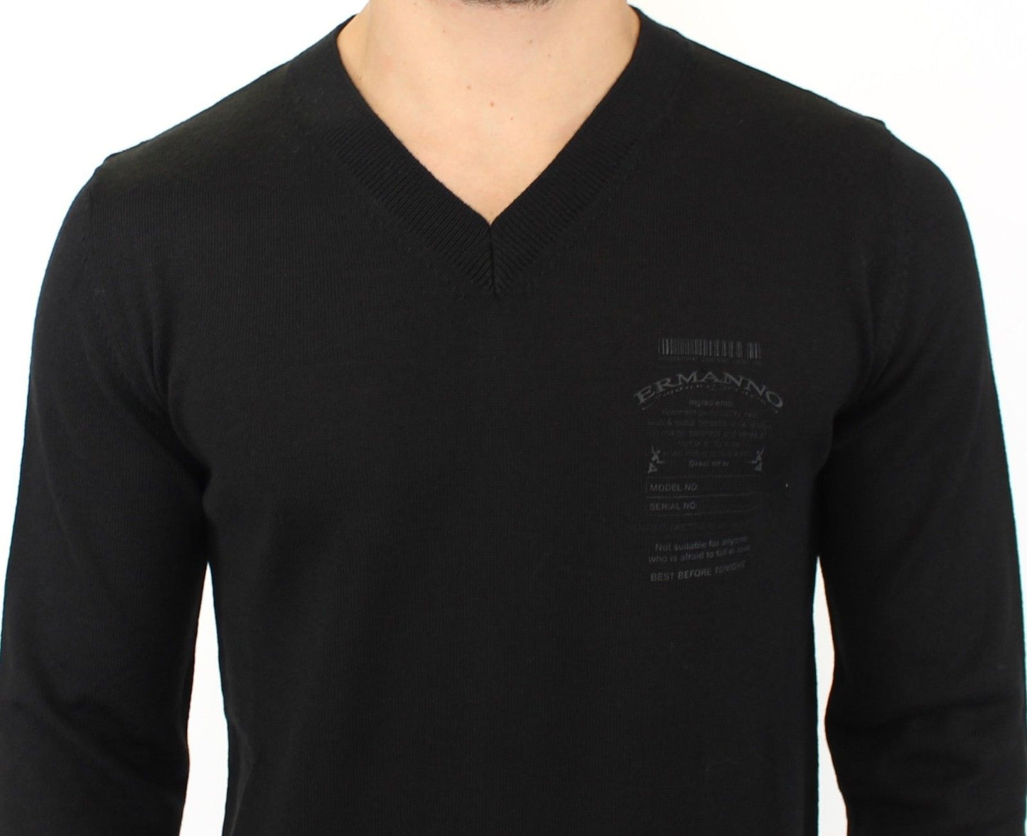 Ermanno Scervino Elegant Black V-Neck Wool Blend Sweater Ermanno Scervino