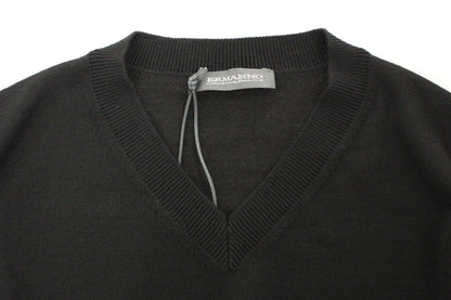 Ermanno Scervino Elegant Black V-Neck Wool Blend Sweater Ermanno Scervino