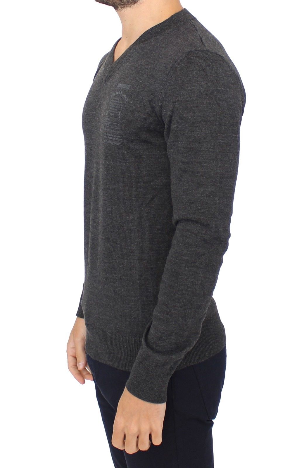 Ermanno Scervino Chic Gray V-Neck Wool Blend Pullover Sweater Ermanno Scervino