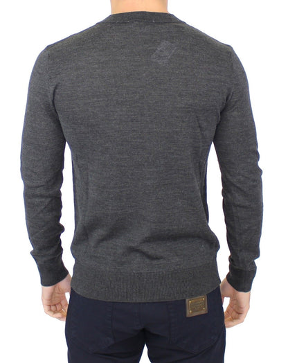 Ermanno Scervino Chic Gray V-Neck Wool Blend Pullover Sweater Ermanno Scervino