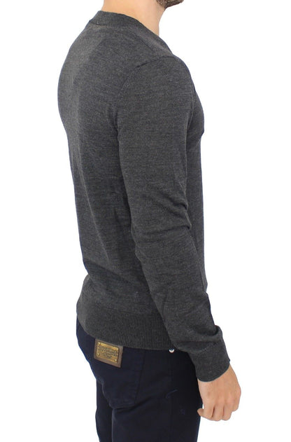 Ermanno Scervino Chic Gray V-Neck Wool Blend Pullover Sweater Ermanno Scervino