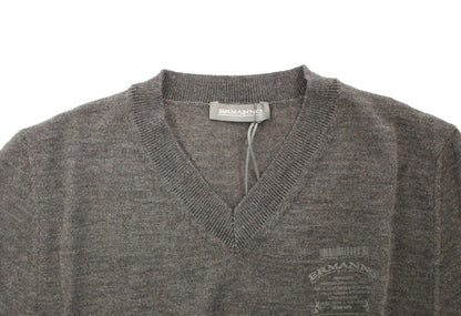 Ermanno Scervino Chic Gray V-Neck Wool Blend Pullover Sweater Ermanno Scervino