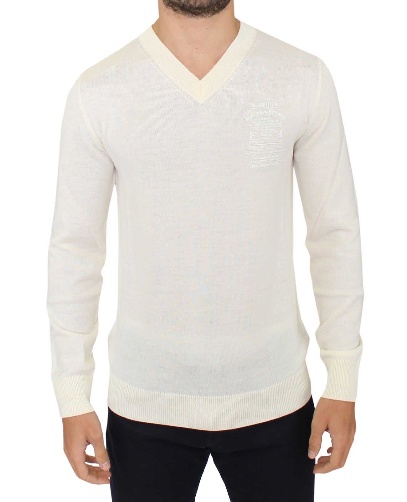 Ermanno Scervino Off-White V-Neck Wool Blend Pullover Ermanno Scervino