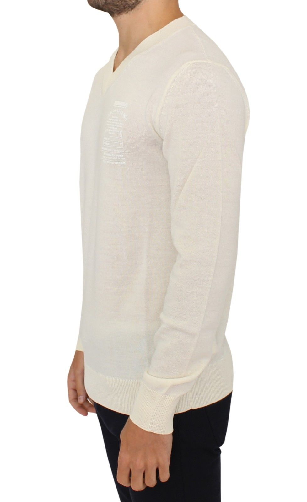 Ermanno Scervino Off-White V-Neck Wool Blend Pullover Ermanno Scervino