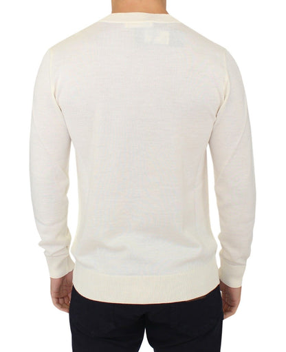 Ermanno Scervino Off-White V-Neck Wool Blend Pullover Ermanno Scervino