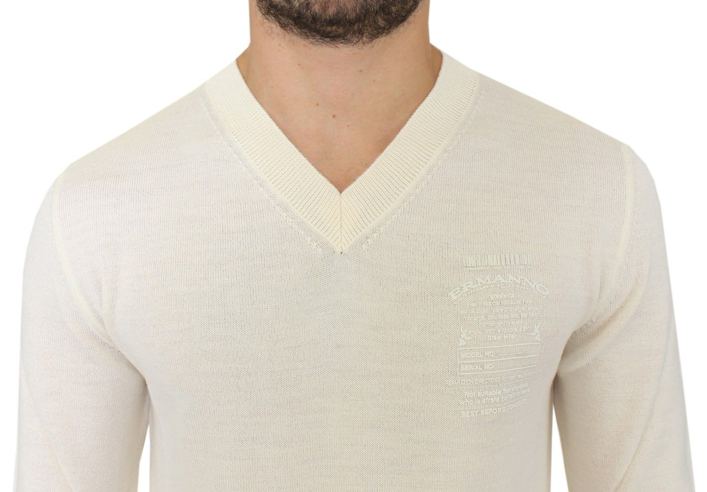 Ermanno Scervino Off-White V-Neck Wool Blend Pullover Ermanno Scervino