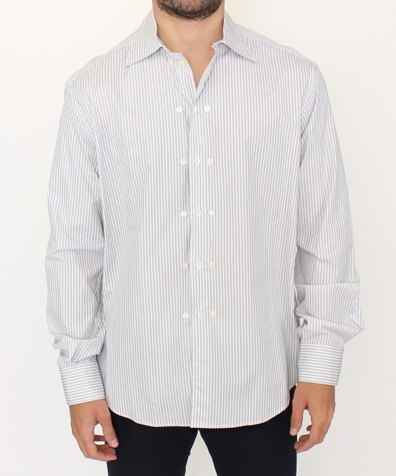 Ermanno Scervino Elegant White and Gray Striped Cotton Shirt Ermanno Scervino