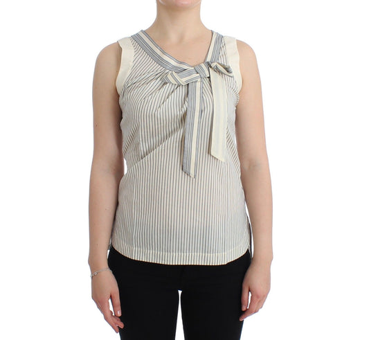 Ermanno Scervino Chic Striped Cotton-Silk Bow Top Ermanno Scervino